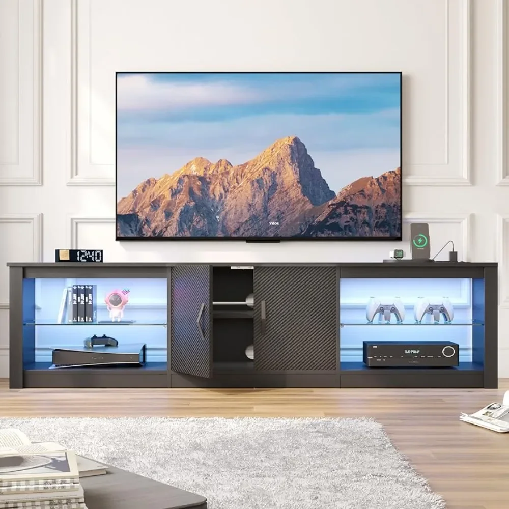 70 inch Gaming Entertainment Center with Power Outlets,Adjustable Glass Shelves & Two Cabinets for 75inch Led TV Stand,Black
70 inch Gaming Entertainment Center with Power Outlets,Adjustable Glass Shelves & Two Cabinets for 75inch Led TV Stand,Black