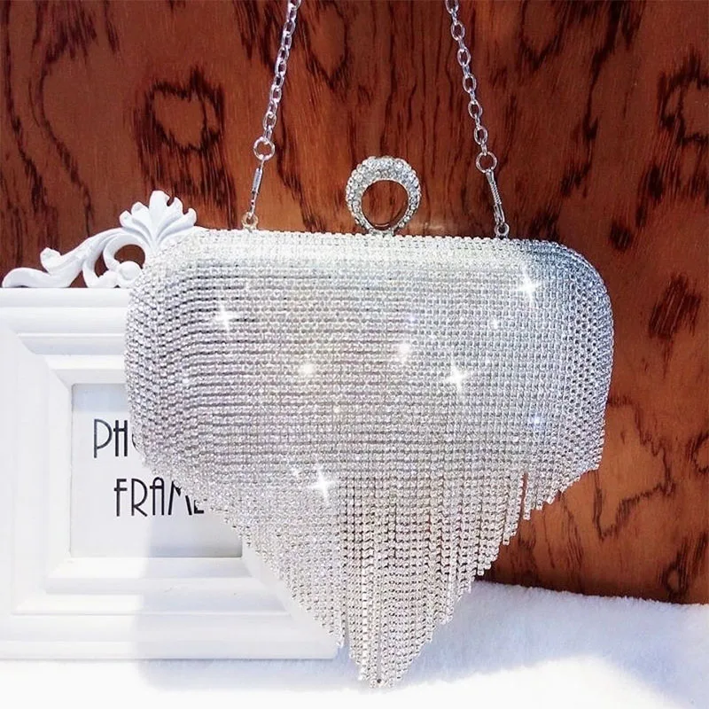 

YYW Glitter Diamonds Clutch Purses for Women Designer Rhinestone Tassels Wedding Cross Body Bag Purse Prom Party Club Clutches
