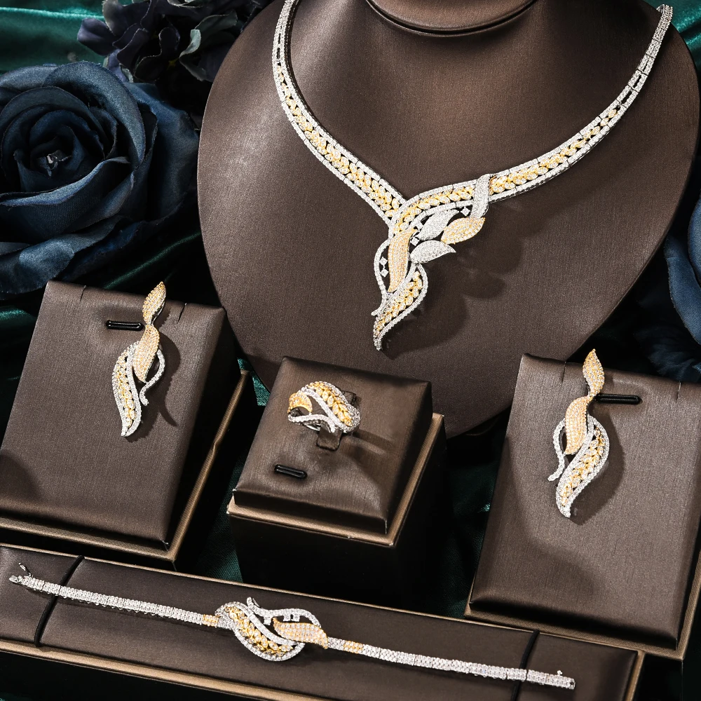 Jimbora New 4PCS Luxury African Jewelry Set For Women Wedding Bridesmaid Jewelry Sets Necklace Earring Bracelet Ring Party Sets
Jimbora New 4PCS Luxury African Jewelry Set For Women Wedding Bridesmaid Jewelry Sets Necklace Earring Bracelet Ring Party Sets