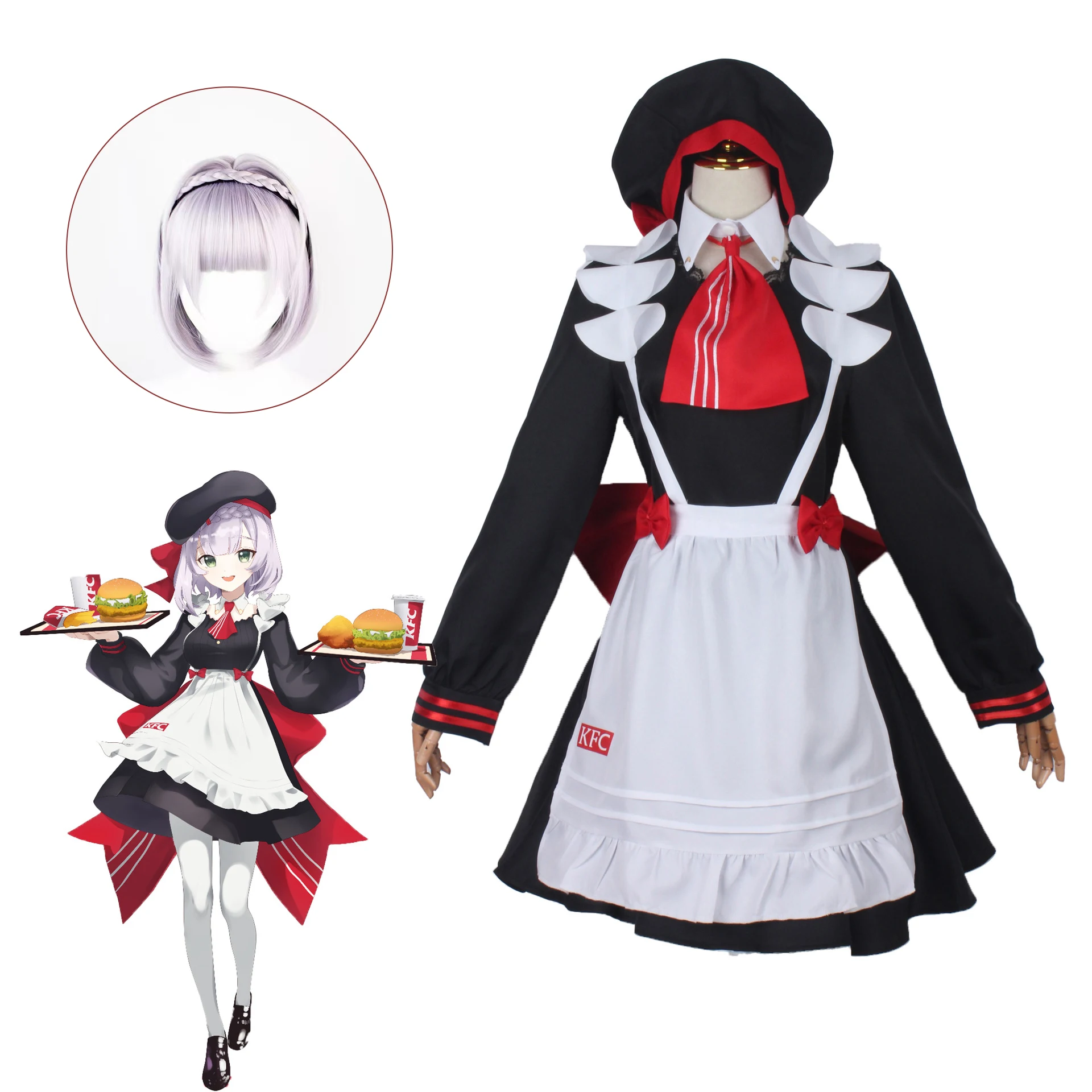 

Game Genshin Impact Noelle Cosplay Costume KFC Dresses Hats Wig Carnival Halloween ComiCon Uniform For Women