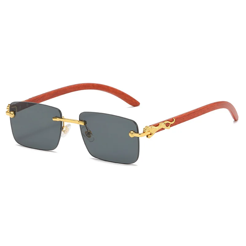 

Fashionable frameless cut wood grain mirror legs sunglasses 2024 new personalized metal trendy sunglasses