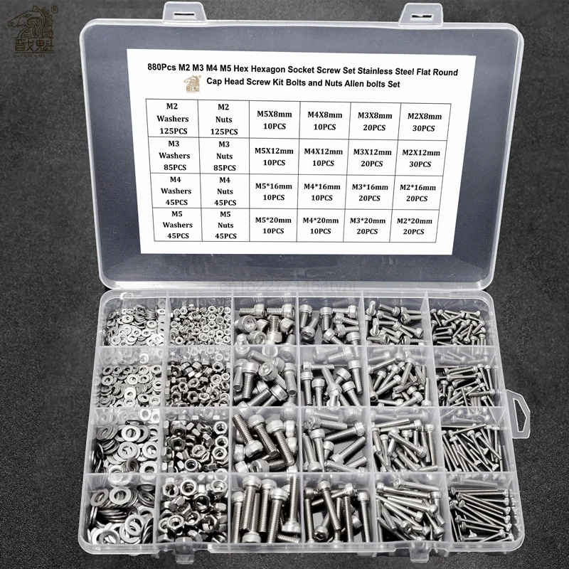 860Pcs M2 M3 M4 M5 Hex Hexagon Socket Screw Set Stainless Steel Flat Round Cap Head Screw Kit Bolts and Nuts Allen bolts Set
860Pcs M2 M3 M4 M5 Hex Hexagon Socket Screw Set Stainless Steel Flat Round Cap Head Screw Kit Bolts and Nuts Allen bolts Set