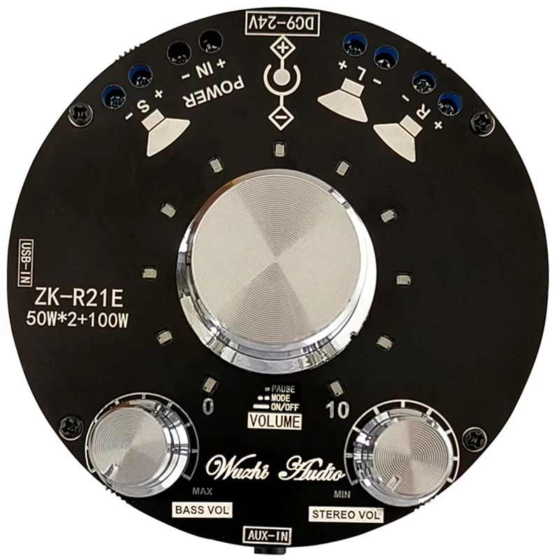 

ZK-R21E Bluetooth 5,1 Плата усилителя аудиоресивера, беспроводной мощный цифровой модуль AUX усилителя, басы и высокие частоты 50 Вт x 2 + 100 Вт