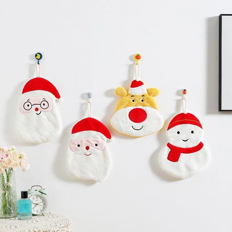 

26*20cm Embroidery Hand Towels Classic Christmas Snowman Pattern Towels Absorbent Hanging Wipe Gift Bathroom Santa Claus Design