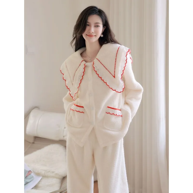 

Autumn and Winter Pajamas Female Coral Fleece Wintertime New Style Flannel Thickening and Fleecing Sense of Advanced Soft Suit