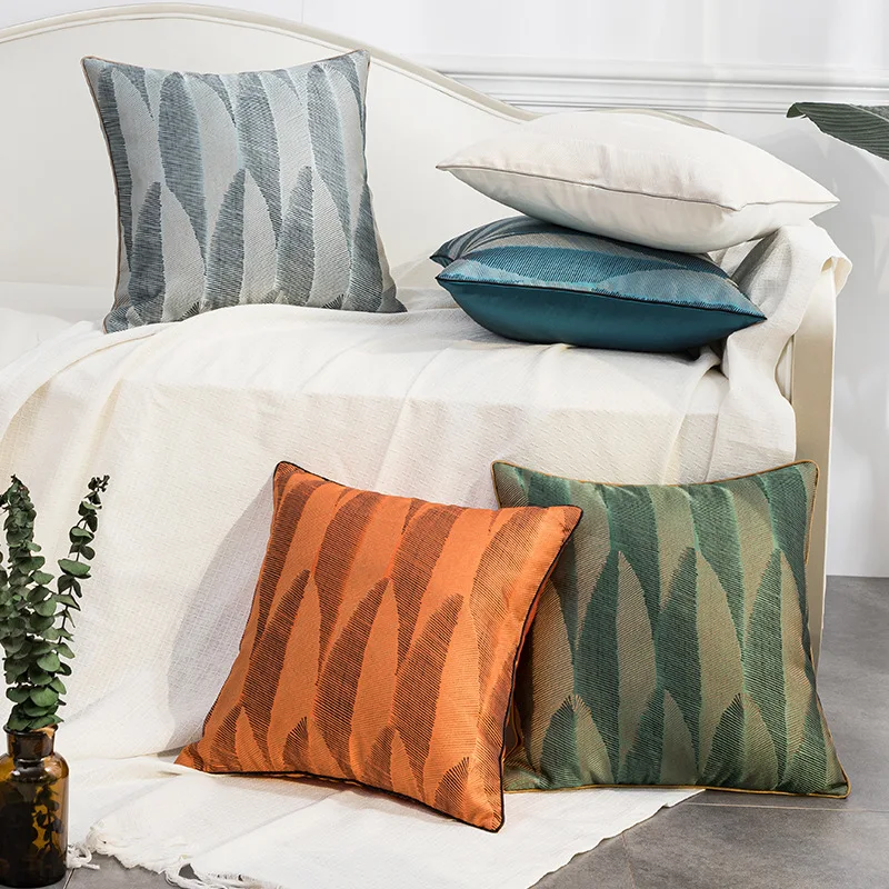 

Наволочка жаккардовая в американском стиле 45x45 см, декоративная подушка с абстрактными зелеными и оранжевыми листьями, для дома, дивана, стула, поясной наволочки