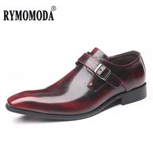 

Mens Derby Dress Shoes New British Pointed Toe Busniess Red Wedding Leather Shoes Buckle Low Top Loafer Shoes Big Size 38-48