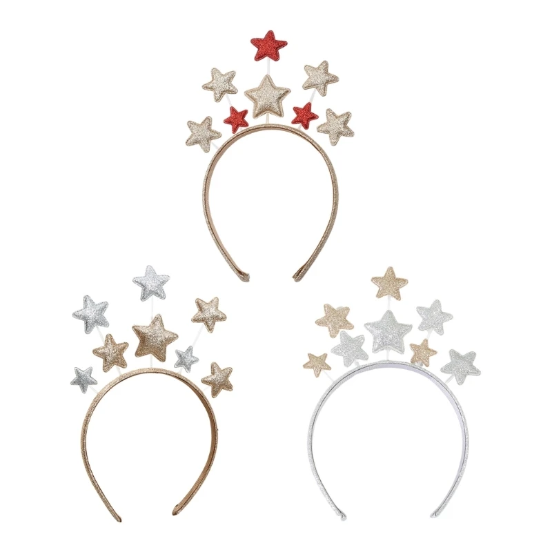 

Рождественский блестящий обруч для волос в форме пятиконечной звезды, женская повязка на голову для макияжа для фестивальных для