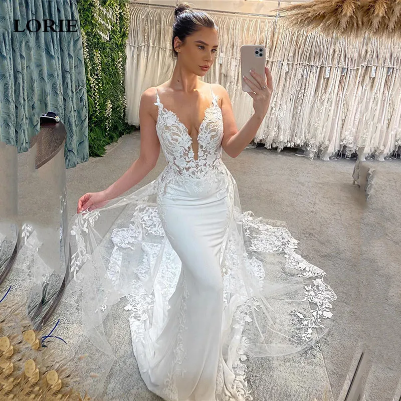 LORIE Boho Lace Mermaid Wedding Dresses Soft Satin Spaghetti Straps Bride Dress Elegant Classic Modest Bride Wedding Gowns 2023
LORIE Boho Lace Mermaid Wedding Dresses Soft Satin Spaghetti Straps Bride Dress Elegant Classic Modest Bride Wedding Gowns 2023