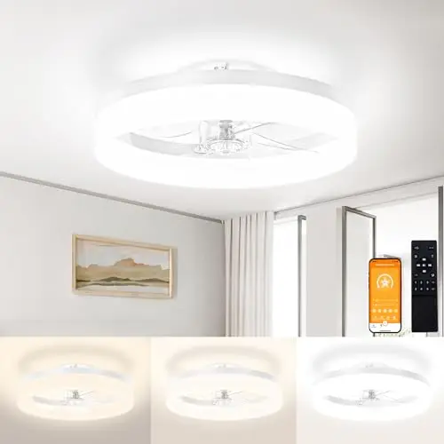 

Low Profile Ceiling Fan with Light and Remote Control, 15.7 Inch Modern Ceiling Fan Flush Mount, 3000K-6500K Dimmable Bladeless