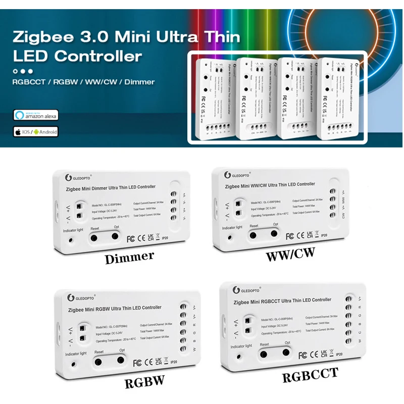 Gledopto Zigbee 3.0 Ultra Thin Mini LED Controller Bedroom Kitchen Lighting Alexa Voice APP Controller
Gledopto Zigbee 3.0 Ultra Thin Mini LED Controller Bedroom Kitchen Lighting Alexa Voice APP Controller
