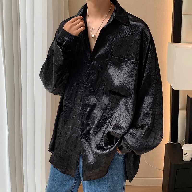 Spring Fashion Button Up Silk Shirt Trend Blouse Men Black Gentlemen Long Sleeve Handsome Daily Loose Casual Shirts
Spring Fashion Button Up Silk Shirt Trend Blouse Men Black Gentlemen Long Sleeve Handsome Daily Loose Casual Shirts