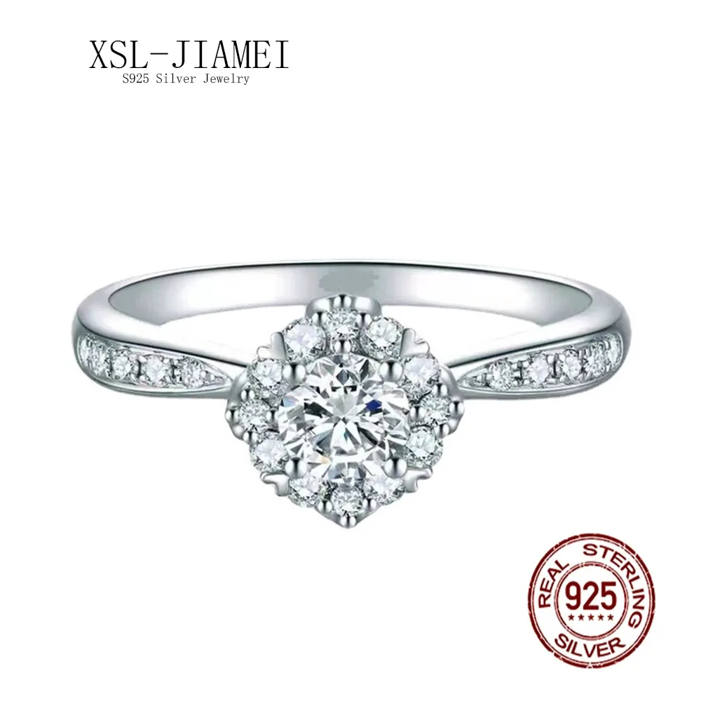 

XSL Jiamei S925 Silver 0.5ct D Color Mossanne Diamond Ring Canre star Women's Wedding Engagement Premium Jewelry Gift