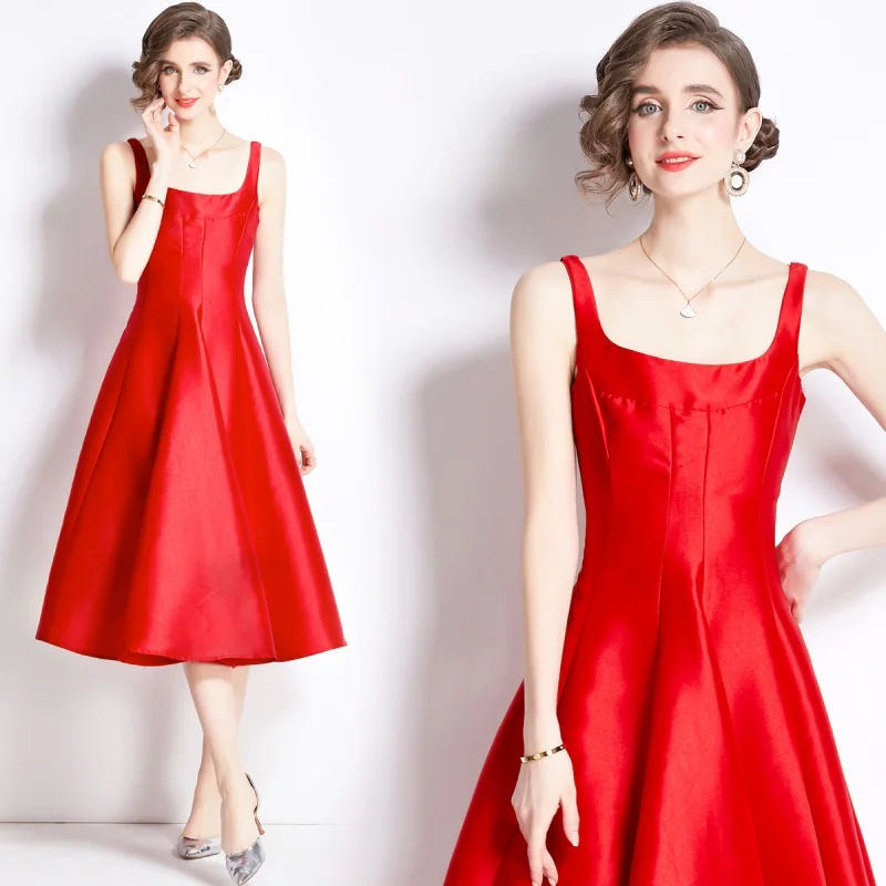 2024 New fashion elegant women's dress waist slimming red little dress halter dress
2024 New fashion elegant women's dress waist slimming red little dress halter dress
