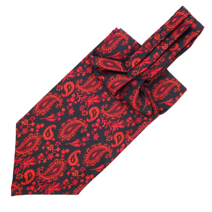 

New Men's Cravat Ascot Tie 100% Silk Black Red Paisley Vintage Formal Gentleman Self Tied Neckties Wedding Party LI0103