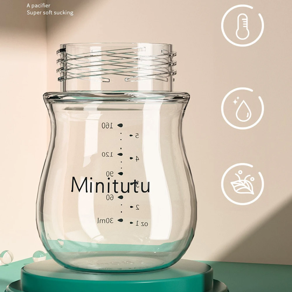 Botella de vidrio para recién nacido de 160ML, calibre ancho, sin BPA, escala transparente, vidrio de alto borosilicato, resistencia a altas temperaturas, regalo S5e219ebcb20e4d09bf3964ace3da69306