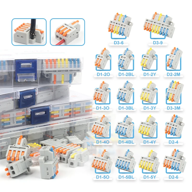 54pcs Boxed Lever Wire Connectors Mini Quick Wire Conductor Connector Universal Compact Push-in Home Terminal Block Spring Clamp
54pcs Boxed Lever Wire Connectors Mini Quick Wire Conductor Connector Universal Compact Push-in Home Terminal Block Spring Clamp
