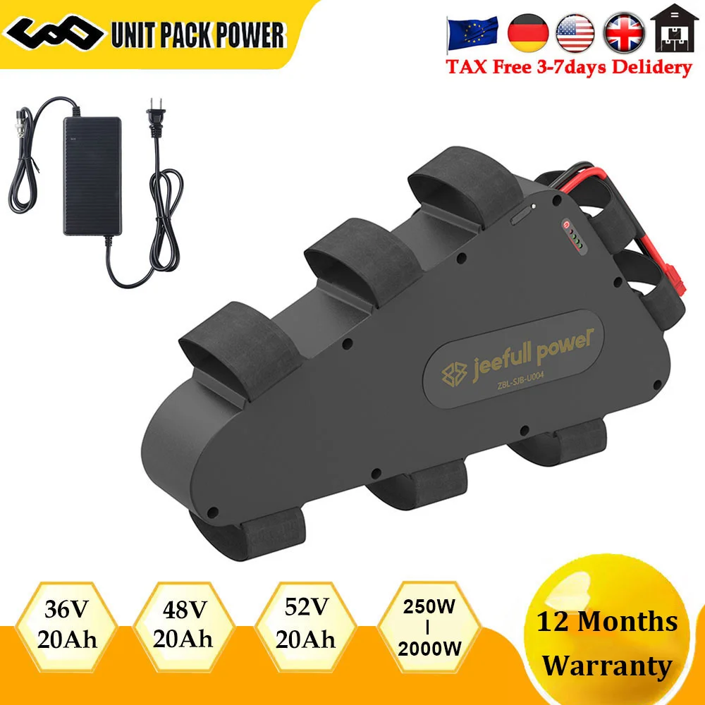 Ebike Battery Triangle 48V 52V 36V 20Ah Electric Bicycle Escooter 18650 Baterry Pack for 250W 350W 500W 750W 1000W 1500W 2000W
Ebike Battery Triangle 48V 52V 36V 20Ah Electric Bicycle Escooter 18650 Baterry Pack for 250W 350W 500W 750W 1000W 1500W 2000W