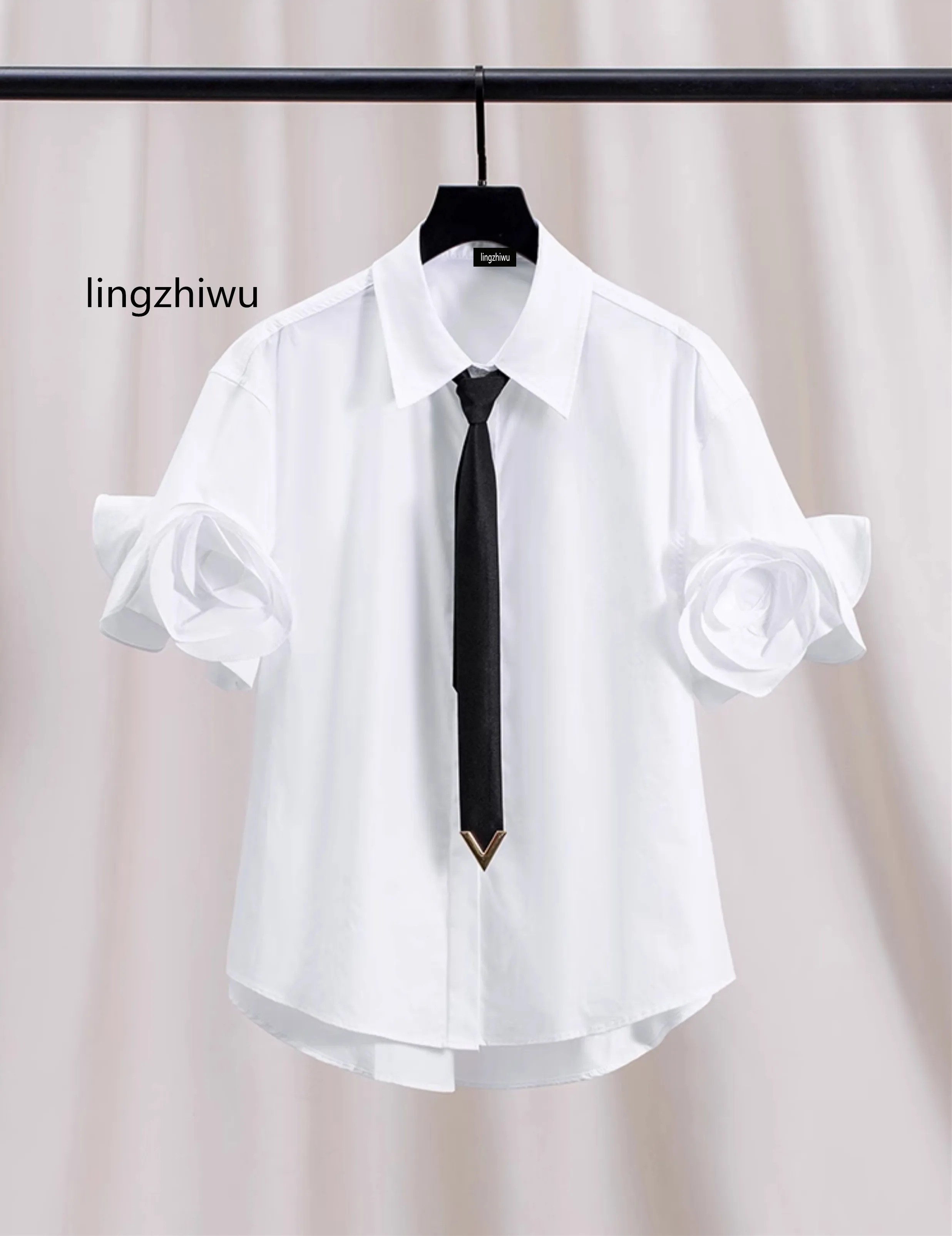 lingzhiwu Cotton Blouse Designer Three-Dimensional Flower Sleeve Shirt Tie Top Female Top Quality Luxury New Arrive
lingzhiwu Cotton Blouse Designer Three-Dimensional Flower Sleeve Shirt Tie Top Female Top Quality Luxury New Arrive