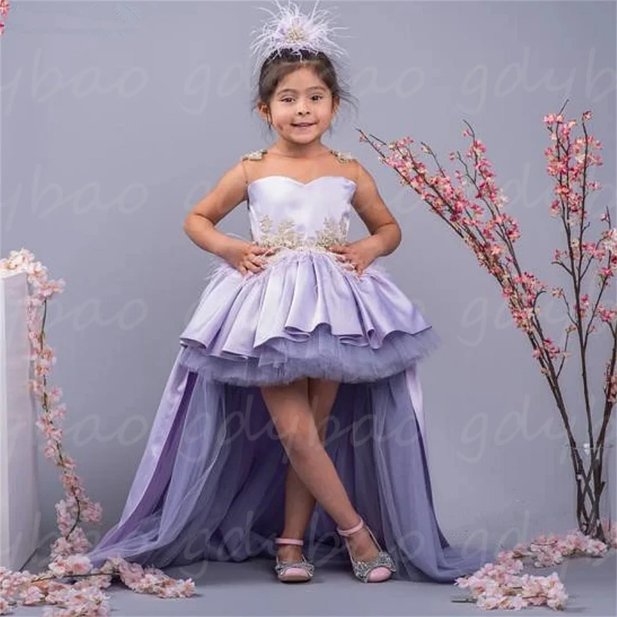 

Purple Flower Girl Dress Lovely Stain Tassel Applique Sleeveless Sparkle Child Birthday Communion Present Evening Baptism Dress