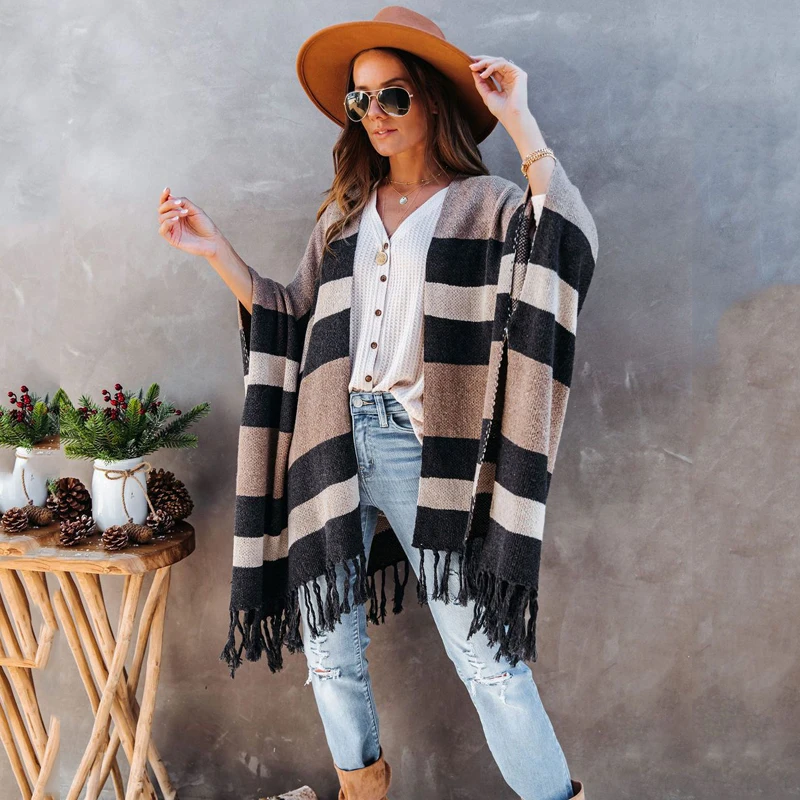 

TEELYNN Vintage Long Sleeve Autumn Tassel Cardigans Maxi Striped Cardigan Sweaters for Women 2022 Boho Loose Casual Sweaters