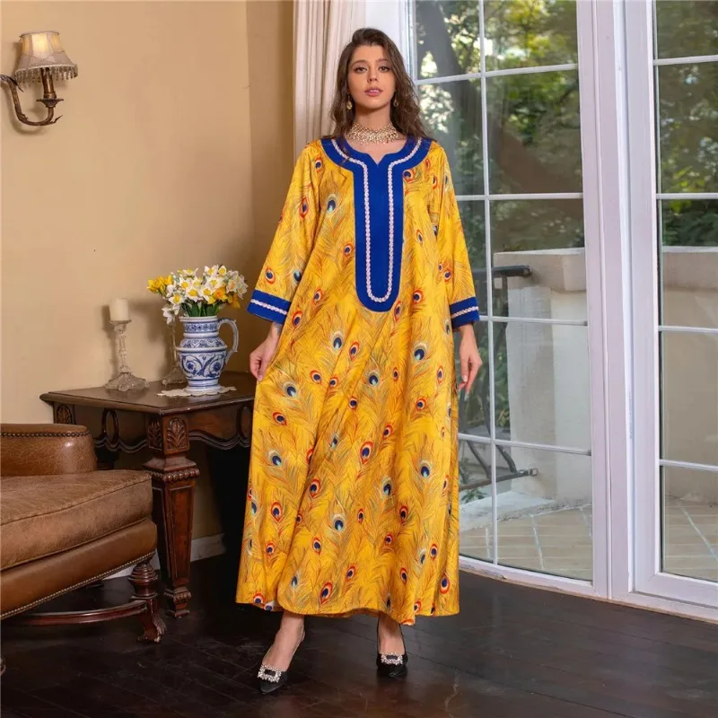 

Abayas Дубай, Турция мусульманский хиджаб, роскошное платье с цветочным принтом со стразами, марокканская модель, Рамадан, скромные платья, кафтан Jalabiya Caftan