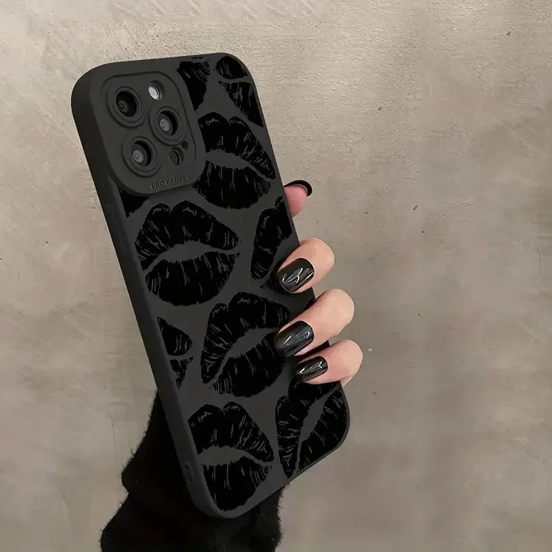 Gothic Style Black Lip Phone Case For iPhone 16 e 15 14 13 12 11 Pro Max Plus Mini X XR XS SE 2020 2022 Shockproof Silicone Case Gothic Style Black Lip Phone Case For iPhone 16 e 15 14 13 12 11 Pro Max Plus Mini X XR XS SE 2020 2022 Shockproof Silicone Case