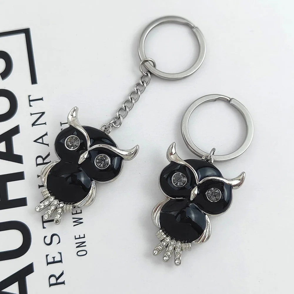 

Owl Pendant Keychain Black Crystal Keychains Car Keyring Fashion Men's and Women's Handbags Jewelry Accessories Free Shipping