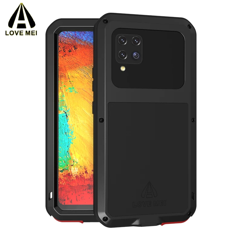 

for Samsung Galaxy A42 LOVE MEI Powerful Armor Metal Case Tempered Glass Shockproof Life Waterproof Cover Full Body Protection