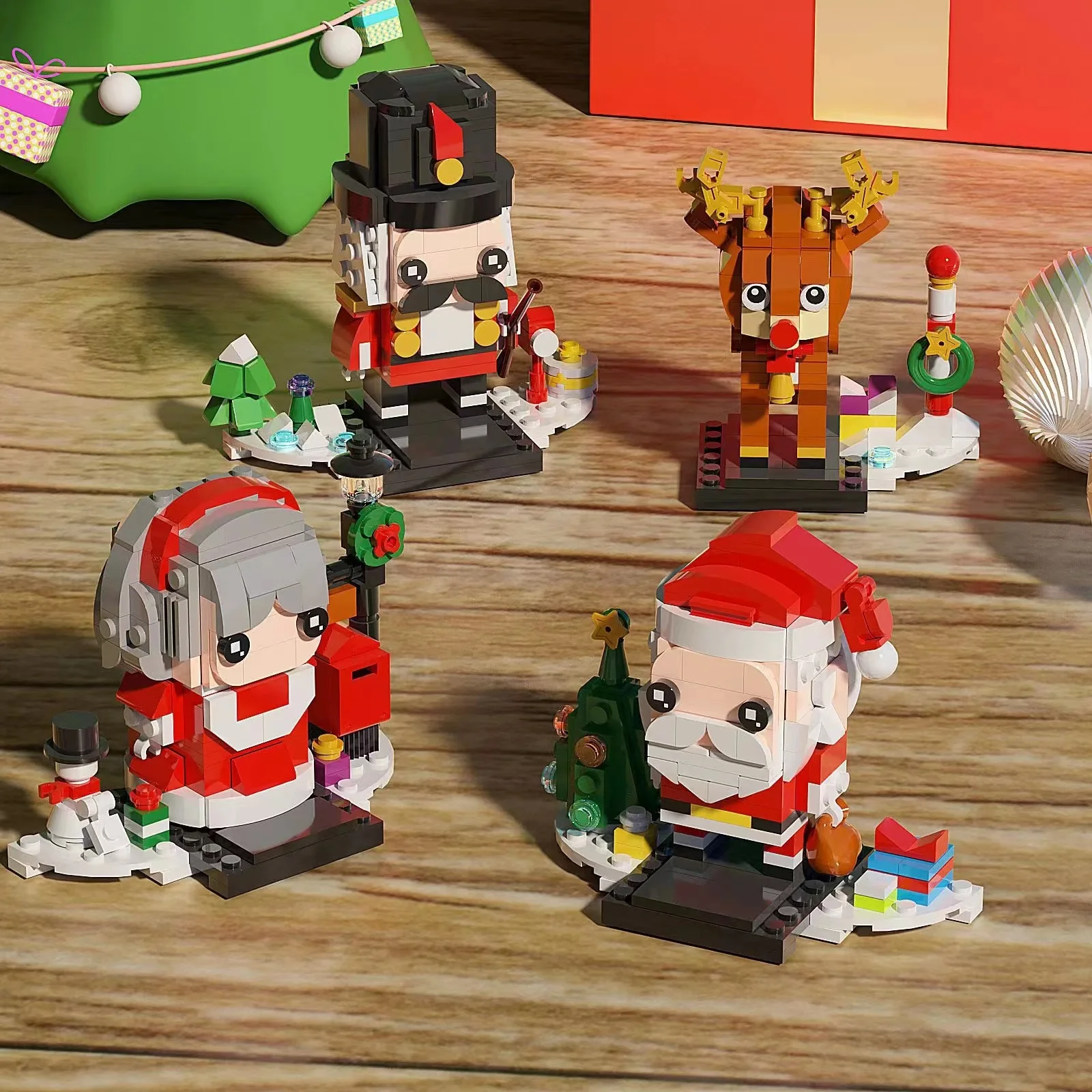 

11cm Santa Claus Toy Christmas Tree Sled Elk Puzzle Block Children's Birthday Gift High-quality Toy
