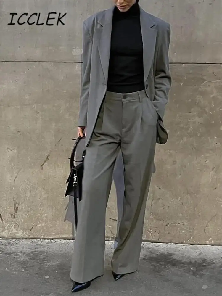 Icclek Women 2022 Spring OL Style Casual 2 Piece Sets Sleeveless Blazer Cropped V Neck Vest + Loose Long Pants Grey Suits
Icclek Women 2022 Spring OL Style Casual 2 Piece Sets Sleeveless Blazer Cropped V Neck Vest + Loose Long Pants Grey Suits