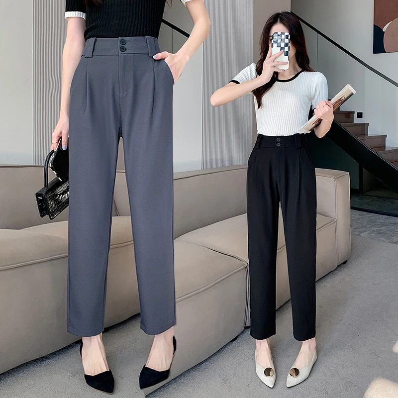 

Spring Autumn Loose Women Suit Pants Fashion High Waist Solid Color Simple Cozy All-match Office Lady Straight Harem Trousers