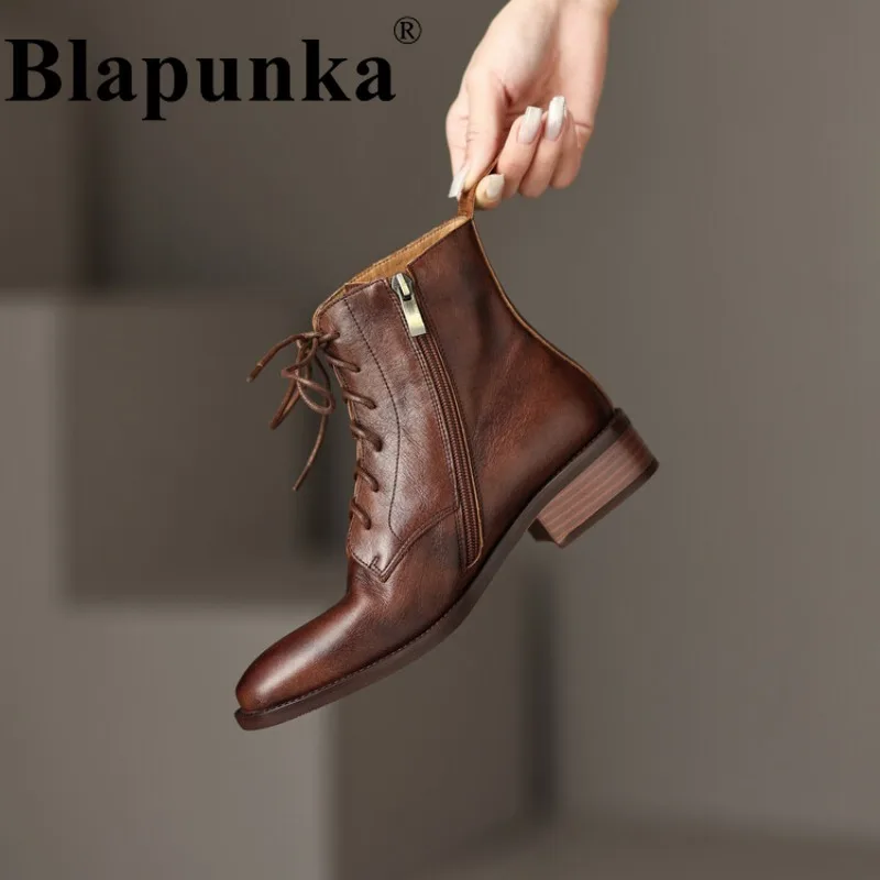 Blapunka Women Real Genuine Leather Boots Motorcycle Hand Made Block Low Heel Ankle Retro Boots Zipper Cross-tied Woman Shoes 41
Blapunka Women Real Genuine Leather Boots Motorcycle Hand Made Block Low Heel Ankle Retro Boots Zipper Cross-tied Woman Shoes 41