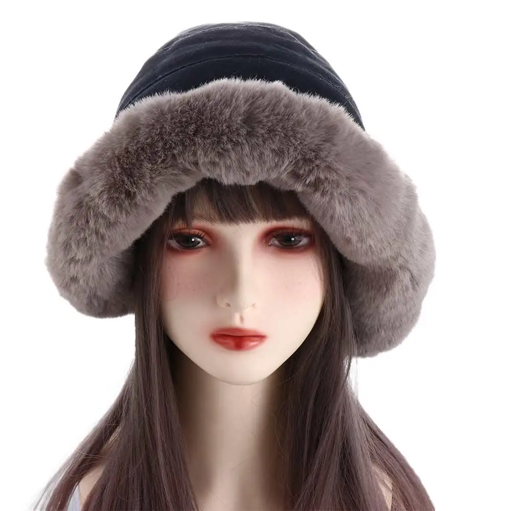 

Windproof Thick Wide Brim Large Winter Japanese Women Hat Korean Style Beanies Woolen Plush Bucket Hat