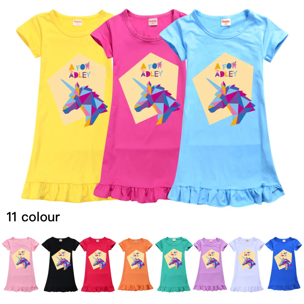 

A FOR ADLEY Dress Kids 2024 Summer Casual Dresses Short Sleeve Nightdress Baby Girls Cartoon Nightgown Children Pajama Sleepwear