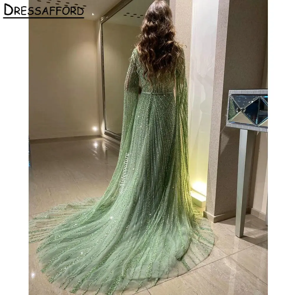 Mint Green V-Neck Crystal Sequined Dubai Evening Dress A-Line Ribbons Belt Beading Saudi Arabic Formal Party Gown
Mint Green V-Neck Crystal Sequined Dubai Evening Dress A-Line Ribbons Belt Beading Saudi Arabic Formal Party Gown