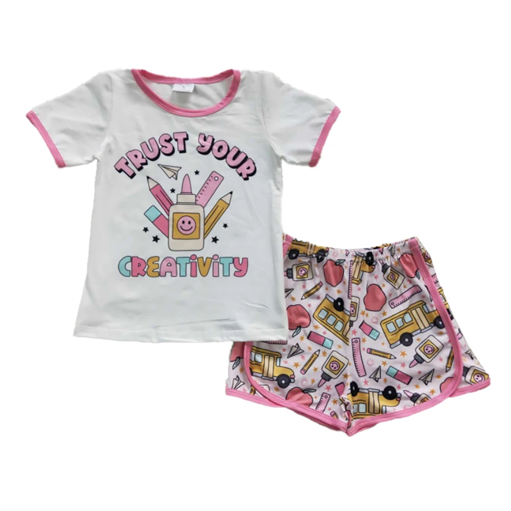 Summer Boutique Girls Short Sleeve School Pencil Printed Tops Shorts Set Wholesale Children's Clothes
Summer Boutique Girls Short Sleeve School Pencil Printed Tops Shorts Set Wholesale Children's Clothes