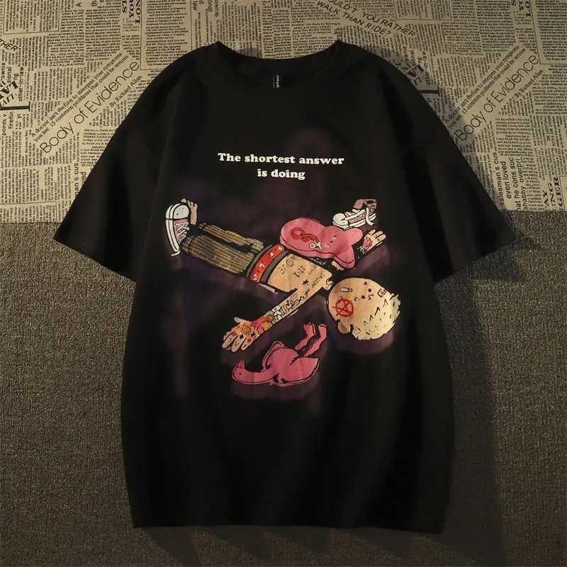 American Retro Hiphop Cartoon Lying Flat Printed Cotton Short Sleeved T-shirt for Men and Women Oversize Summer Loose Casual Top
American Retro Hiphop Cartoon Lying Flat Printed Cotton Short Sleeved T-shirt for Men and Women Oversize Summer Loose Casual Top