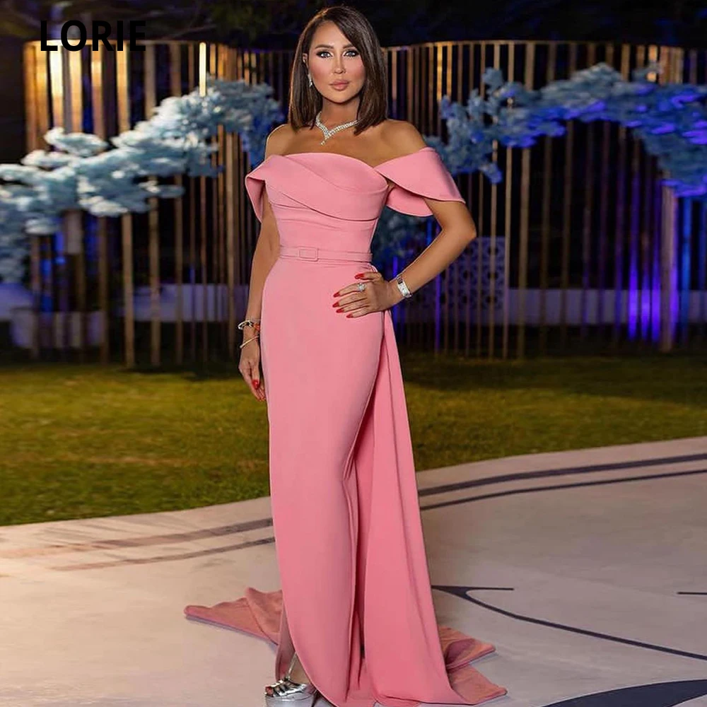 

LORIE Long Mermaid Evening Dresses Arabic Dubai Strapless Satin Formal Event Prom Dress Gowns Detachable Train Vestidos De Noche