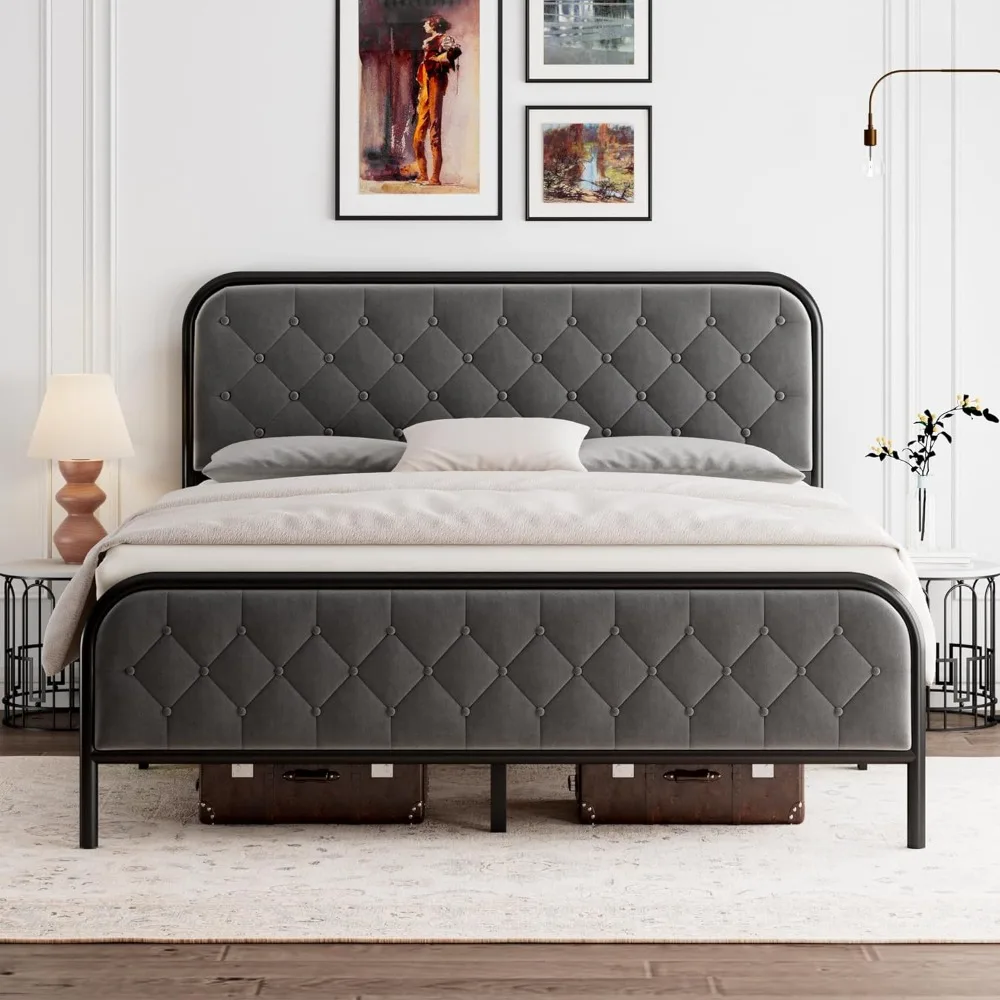 Full Bed Frame, Upholstered Platform Bed Frame with Diamond Velvet Tufted Headboard, Heavy Duty Metal Slats, 12" Storage Space
Full Bed Frame, Upholstered Platform Bed Frame with Diamond Velvet Tufted Headboard, Heavy Duty Metal Slats, 12" Storage Space