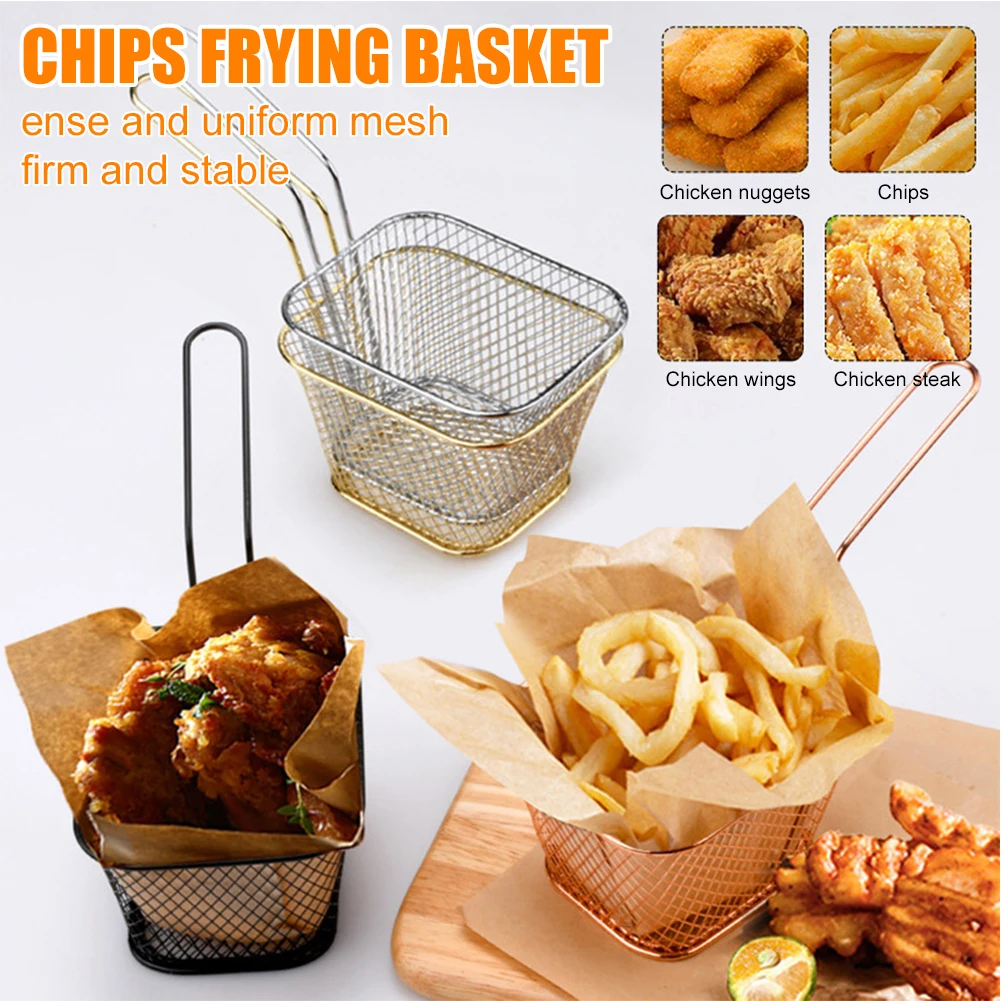 Mini Square Fry Basket Metal French Fries Chips Holder with Handle Desk Food Presentation Mesh Basket Kitchen Accessories Tools
Mini Square Fry Basket Metal French Fries Chips Holder with Handle Desk Food Presentation Mesh Basket Kitchen Accessories Tools