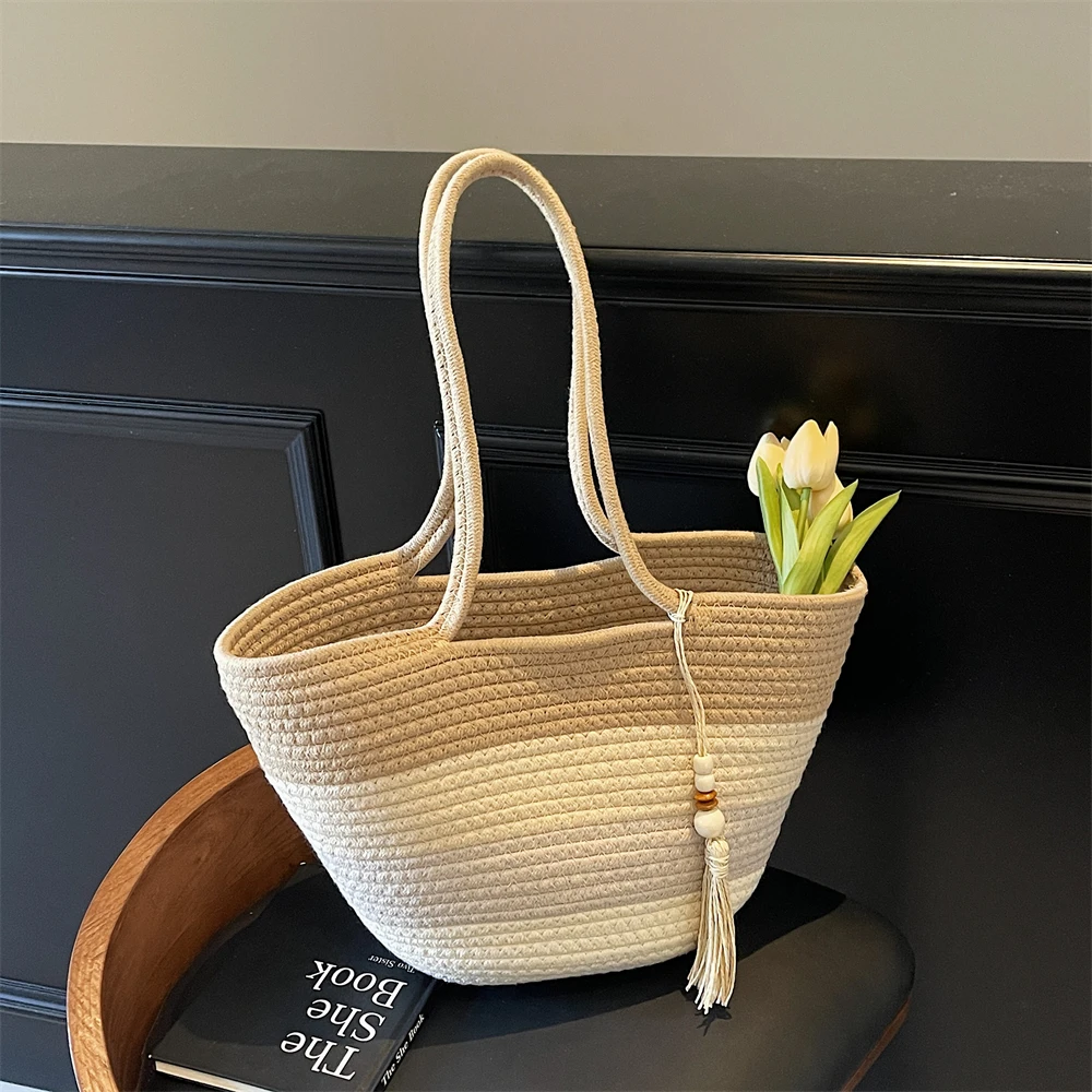 Striped Cotton Rope Tote with Tassel 8 S5e3c9490ef5f4b5cbdd23fb1b147df62V