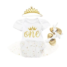 Summer Toddler Baby Girls Birthday Outfit White Short Sleeve Round Neck Letter Print Mesh Bodysuit Crown Headband Golden Shoes
Summer Toddler Baby Girls Birthday Outfit White Short Sleeve Round Neck Letter Print Mesh Bodysuit Crown Headband Golden Shoes