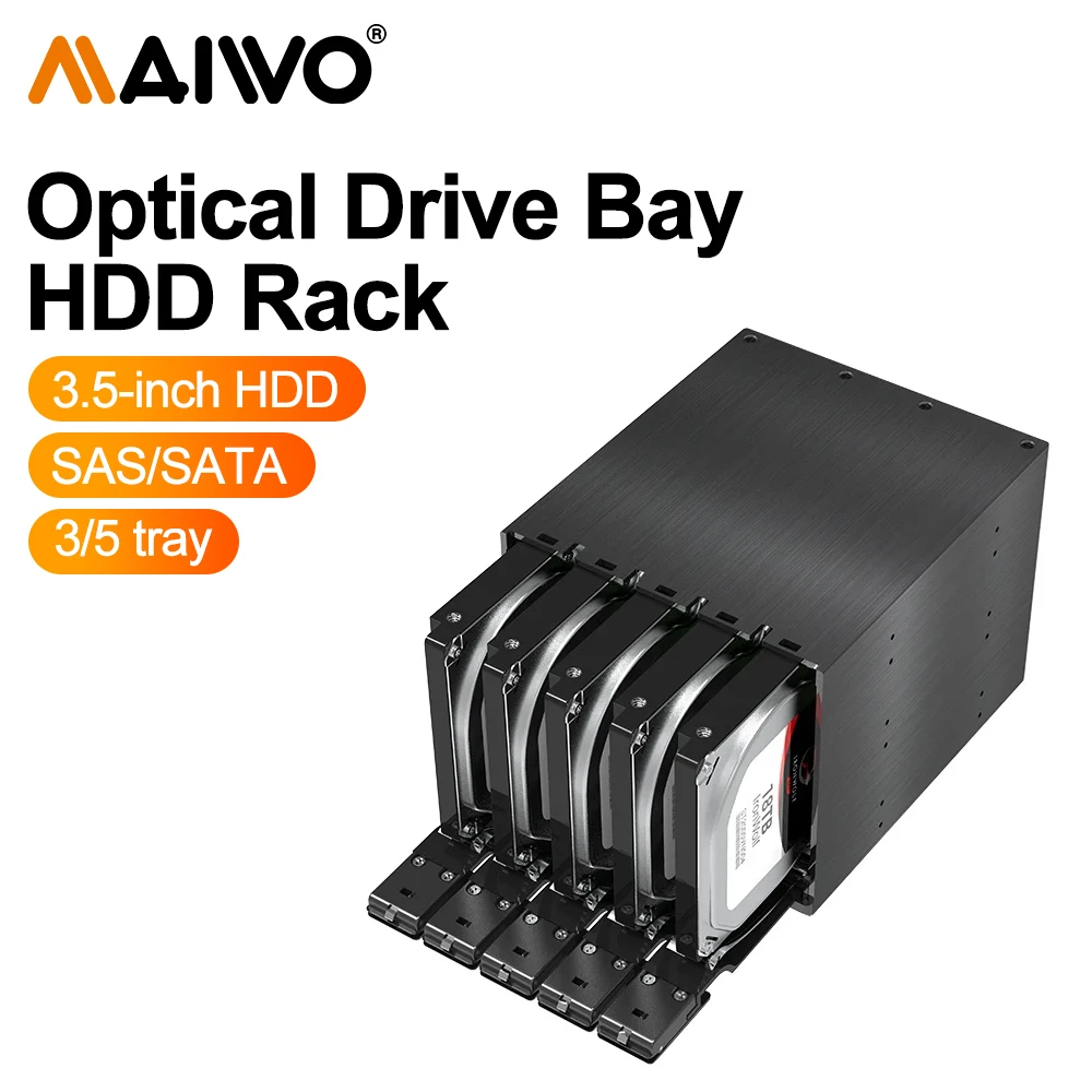 

MAIWO 3/5 Bays SAS 3.0 Optical Drive Bit 5.25 To 3.5" Hard Drive Enclosure for Extraction Tray Computer Box SAS SATA HDD Case