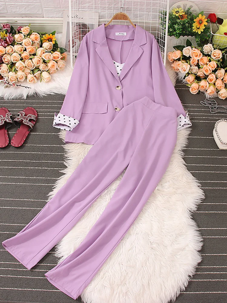 Autumn Winter Women Vintage Loose 3 Piece Set Elegant Notched Collar Long Sleeve Single Breasted Coat + Polka Dot Camis + Pants
Autumn Winter Women Vintage Loose 3 Piece Set Elegant Notched Collar Long Sleeve Single Breasted Coat + Polka Dot Camis + Pants