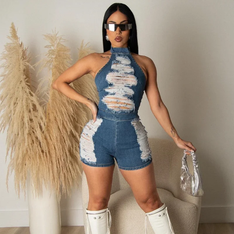 WUHE Ripped Jean One Pieces Rompers Baddie Outfits 2024 Sexy Summer Blue Denim Backless Halter Woman Short Jumpsuits
WUHE Ripped Jean One Pieces Rompers Baddie Outfits 2024 Sexy Summer Blue Denim Backless Halter Woman Short Jumpsuits