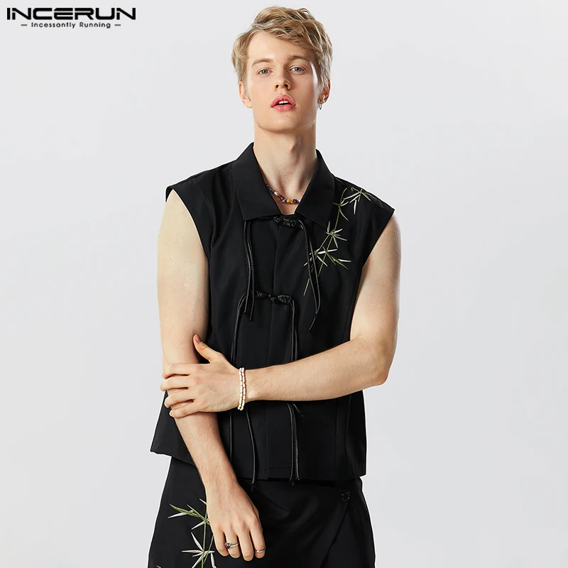 

Красивые мужские модные топы 2024 от китайской компании, рубашки с бамбуковым принтом, Стильная мужская блузка без рукавов с длинным узлом на пуговицах, горячая распродажа