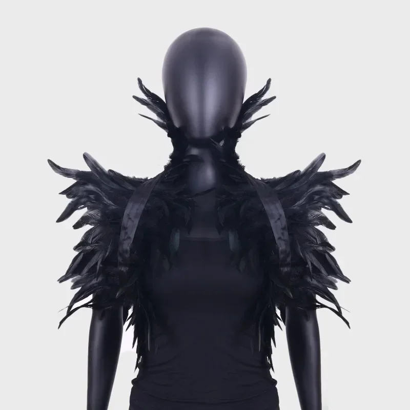 

Color Customization Natural Feather Shrugs Shawl Women Cosplay Black Halloween Shoulder Wraps Sexy Gothic Scarves Shawl Epaulet