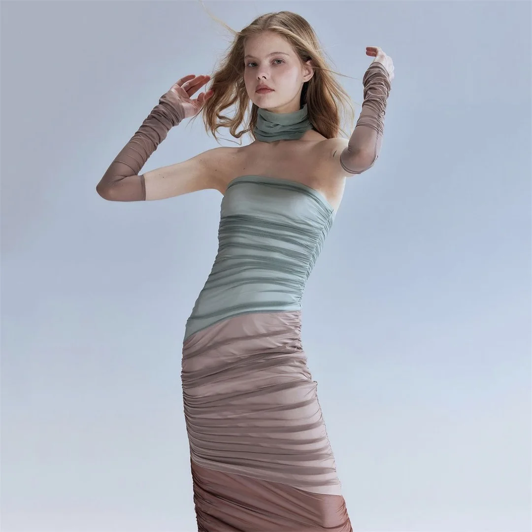 SKMY Double Layered Mesh Contrast Color Patchwork Slim Fitting Strapless Dress For Summer Women High Waist Long Dresses Party
SKMY Double Layered Mesh Contrast Color Patchwork Slim Fitting Strapless Dress For Summer Women High Waist Long Dresses Party