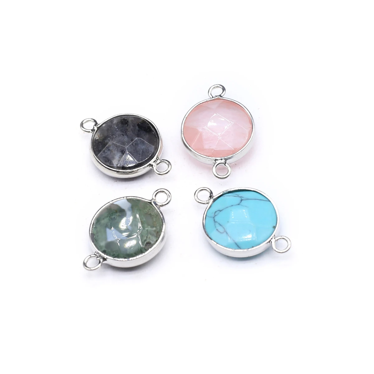 

10 Pcs Round Shape Random Faceted Healing Natural Crystal Stone Connectors Agate Pendant Charms for Making Jewelry Necklace Gift